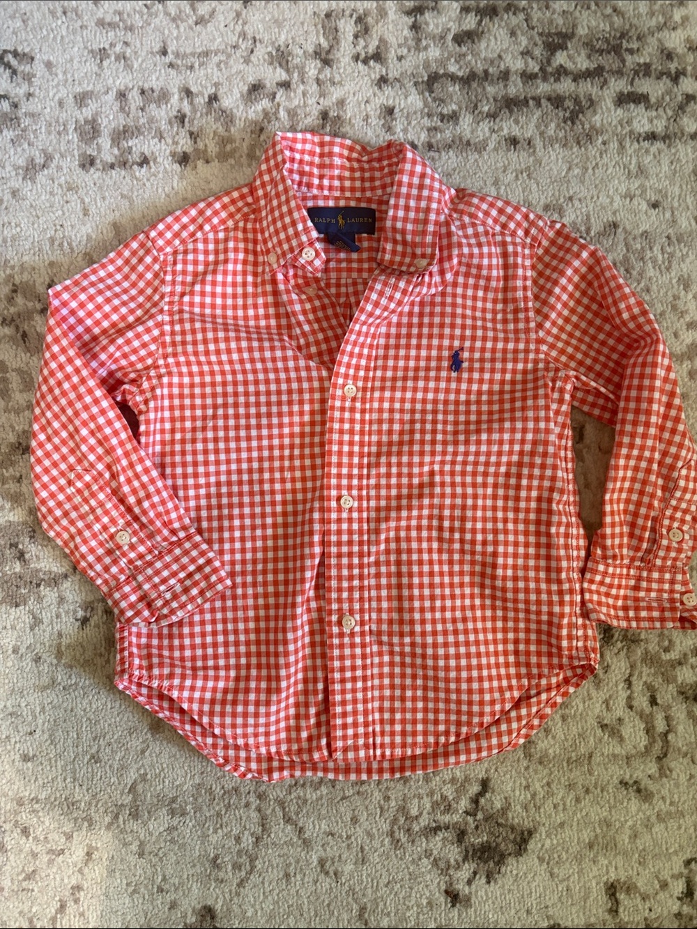 Boys Ralph Lauren orange and White Gingham Button-Up Shirt